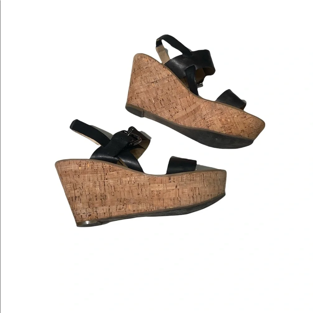 Marc Fisher Foralie Leather Black Wedge Size 9